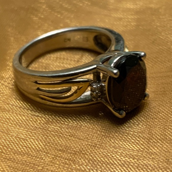 Garnet and Diamond Sterling Silver Ring with Gold Accents - Picture 5 of 7